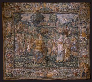 Vlámský gobelín. Série: Historie Abrahama. Povolání Abrahama (The Povolanie Abrahama). Asi 1575-1 od Flemish School