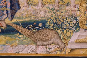 Vlámský gobelín. Série Vertumnus a Pomona: Vertumnus proměněný ve farmáře (Vertumnus jako farmář, Vertumno transformado a zemědělec). Studio Willem de Pannemaker. asi 1545-1550. Detail. od Flemish School