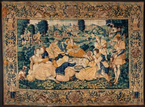 Vlámský gobelín. Venkovské jídlo. Ateliér Oudenaarde. Rozměry 331 x 465 cm. Iinv (83073)-8 / 00008. 17. stol. od Flemish School