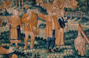 Vlámský gobelín. Hra na husu. Ateliér Oudenaarde. Rozměry 341 x 395 cm. Inv (83058)-7 / 0008. 17. stol. od Flemish School