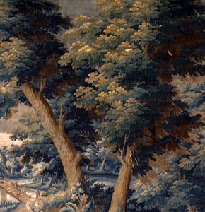 Vlámský gobelín. vydržet. Konec 17.-začátek 18. století. Majetek kostela Sint-Walburgakerk Oudenaarde (Dekenij van de Sint-Walburga). Detail. od Flemish School