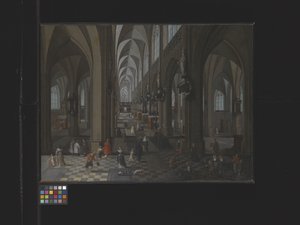Interiér antverpské katedrály (olej na plátně) od Flemish School