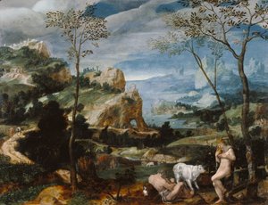 Krajina s Merkurem a Argusem, kolem roku 1570 od Flemish School