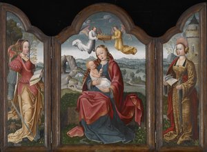 Madona s dítětem, sv. Barbora a sv. Kateřina, kolem 1520 (olej na desce) od Flemish School
