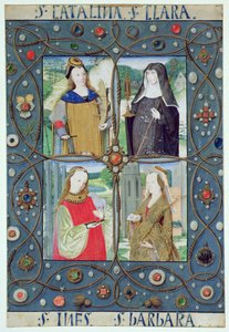 Marlay Cutting SP.5: Čtyři světice, z Knihy hodin vyrobené v Gentu nebo Bruggách, kolem roku 1510 od Flemish School