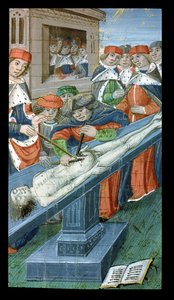 Paní Hunter 9 10r Dissection, z De Medina Fen I. II, od Avicenna (980-1037) od Flemish School