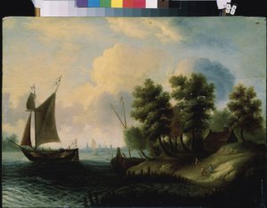 ""Mořská krajina"" (Mořská krajina) Holandská školní malba 17. století Muzeum umění Michaila Krošitského, Sevastopol (Sevastopol) Ukrajina od Flemish School