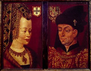 Portrét Filipa Dobrého, vévody burgundského (1396-1467) a Isabely Portugalské, vévodkyně Burgundské (1397-1472) Malba na dřevě vlámské školy. Muzeum výtvarného umění v Gentu z 15. století od Flemish School