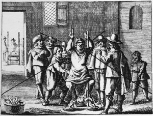 Čaroděj, kterému je náhrdelník mučen – rytina z roku 1725 v „“La Sorcellerie demasquee““ (
