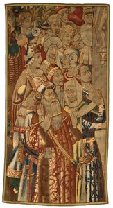 Tapiserie, židovské shromáždění, vyrobené ve Flandrech v Belgii, možná v polovině 15. století (vlna) od Flemish School