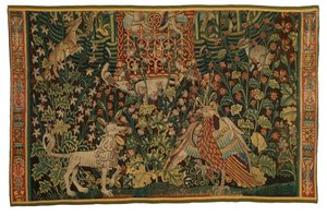 Gobelín, fragment Park au Cerfs, vyrobený cca 1500-25 (vlna) od Flemish School