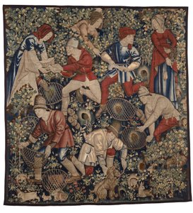 Tapiserie zobrazující rolníky lovící králíky s fretkami, Tournai, cca 1450-75 (vlna) od Flemish School