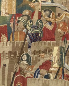 Tapiserie zobrazující dobytí krále Alfonsa V. Portugalska (Conquistas de Alfonso V de Portugal), Tournai. Detail. (Vlna a hedvábí) od Flemish School