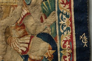 Tapiserie zobrazující dobytí krále Alfonsa V. Portugalska (Conquistas de Alfonso V de Portugal), Tournai. Detail. (Vlna a hedvábí) od Flemish School