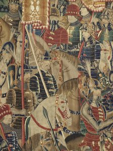 Tapiserie zobrazující dobytí krále Alfonsa V. Portugalska (Conquistas de Alfonso V de Portugal), Tournai. Detail. (Vlna a hedvábí) od Flemish School