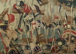 Tapiserie zobrazující dobytí krále Alfonsa V. Portugalska (Conquistas de Alfonso V de Portugal), Tournai. Detail. (Vlna a hedvábí) od Flemish School