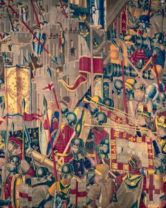 Tapiserie zobrazující dobytí krále Alfonsa V. Portugalska (Conquistas de Alfonso V de Portugal), Tournai. Detail. (Vlna a hedvábí) od Flemish School