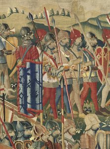 Tapiserie zobrazující dobytí krále Alfonsa V. Portugalska (Conquistas de Alfonso V de Portugal), Tournai. Detail. (Vlna a hedvábí) od Flemish School