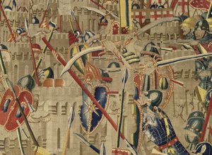 Tapiserie zobrazující dobytí krále Alfonsa V. Portugalska (Conquistas de Alfonso V de Portugal), Tournai. Detail. (Vlna a hedvábí) od Flemish School