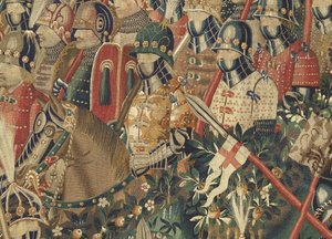 Tapiserie zobrazující dobytí krále Alfonsa V. Portugalska (Conquistas de Alfonso V de Portugal), Tournai. Detail. (Vlna a hedvábí) od Flemish School