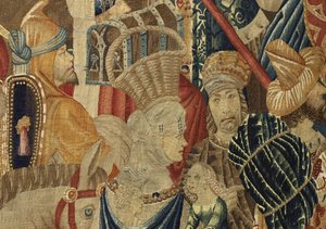 Tapiserie zobrazující dobytí krále Alfonsa V. Portugalska (Conquistas de Alfonso V de Portugal), Tournai. Detail. (Vlna a hedvábí) od Flemish School