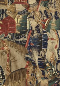 Tapiserie zobrazující dobytí krále Alfonsa V. Portugalska (Conquistas de Alfonso V de Portugal), Tournai. Detail. (Vlna a hedvábí) od Flemish School