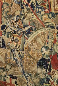 Tapiserie zobrazující dobytí krále Alfonsa V. Portugalska (Conquistas de Alfonso V de Portugal), Tournai. Detail. (Vlna a hedvábí) od Flemish School