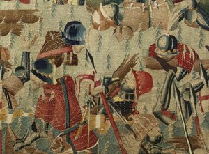 Tapiserie zobrazující dobytí krále Alfonsa V. Portugalska (Conquistas de Alfonso V de Portugal), Tournai. Detail. (Vlna a hedvábí) od Flemish School
