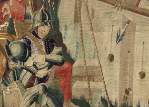 Tapiserie zobrazující dobytí krále Alfonsa V. Portugalska (Conquistas de Alfonso V de Portugal), Tournai. Detail. (Vlna a hedvábí) od Flemish School