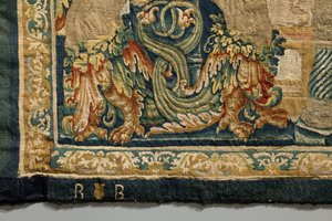Tapiserie zobrazující dobytí krále Alfonsa V. Portugalska (Conquistas de Alfonso V de Portugal), Tournai. Detail. (Vlna a hedvábí) od Flemish School
