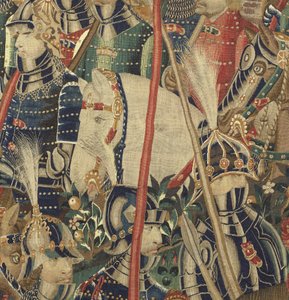 Tapiserie zobrazující dobytí krále Alfonsa V. Portugalska (Conquistas de Alfonso V de Portugal), Tournai. Detail. (Vlna a hedvábí) od Flemish School