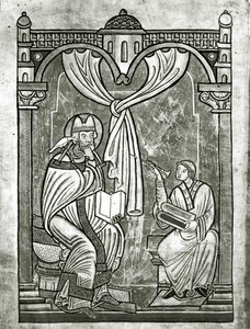 Extázi svatého Řehoře (asi 540-604), kterou zahlédl jáhen Petr přes závěs propíchnutý jeho styletem od Flemish School