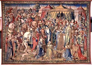 Prezentace královských insignií, gobelín Davida a Batšeby, c.1510-15 (tapisérie) od Flemish School