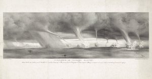 Waterhozen op zee bij Sicílie, 1827 Fenomén vodních chrličů, pozorovaný v moři Sicílie, na dohled Stromboli, 27. června 1827 (název na předmětu) od Félix Achille Beaupoil Saint Aulaire