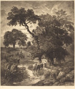 Večer od Félix Bracquemond after Théodore Rousseau