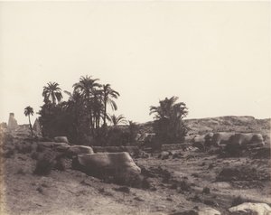Karnak Thebes, Avenue of Sfinges - Celkový pohled převzatý z bodu G, 1851-52, vytištěno 1853-54. od Félix Teynard
