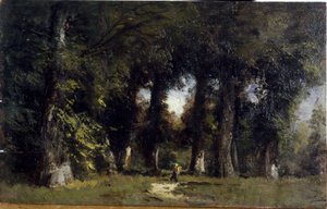 Okraj lesa (vpředu), Animovaná krajina (vzadu), mezi lety 1850 a 1860 (olej na dřevě) od Félix Ziem