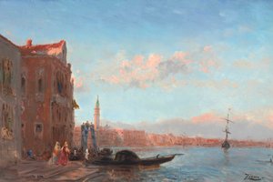 Postavy opouštějící palác, Canal della Grazia od Félix Ziem
