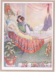 Princezna uložila dívky do houpacích sítí (barevná litografie) od Flora White