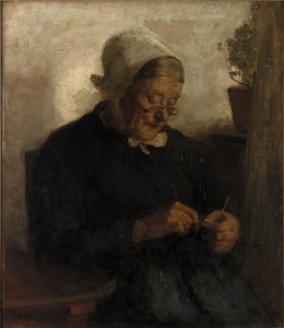 Pletení staré ženy (olej na plátně) od Florence Engelbach