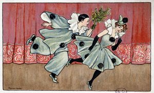 Pierrot běží za Colombine - dess. od Florence Hardy, deb. 20. století