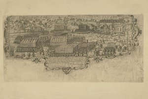 Bitva u Leffingedijku mezi vojsky států Ernsta Kazimíra z Nassau a Španěly Albrechta Rakouského, 1600 od Floris Balthasarsz. van Berckenrode