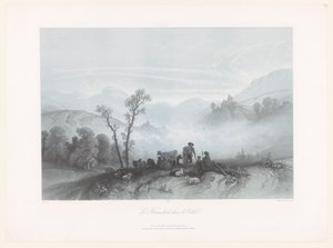 Pastýři s kravami a ovcemi v mlžném údolí Le Brouillard dans la Vallée (název na objektu) od Fortuné Ferogio