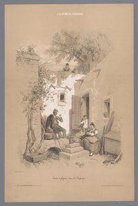 Rodiče s dětmi v jejich vesnickém domě Studie postav v krajině (název série) Album Ferogio. Etudes de Figures dans les Paysages (název série na objektu)