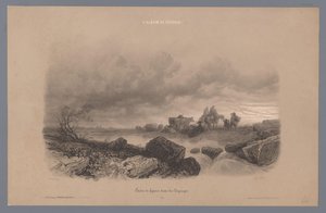 Cestovatelé a krávy po proudu v krajině Studie postav v krajině (název série) Album Ferogio. Etudes de Figures dans les Paysages (název série na objektu)