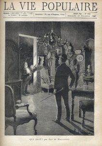 Muž překvapí vetřelce doma uprostřed noci. Ilustrace F. Meaulle po B. Borione pro „“ Kdo ví? “” od Guye de Maupassanta (1850-1893). Rytina z roku 1890 v „La vie populaire““. Soukromá sbírka od Fortune Louis Meaulle