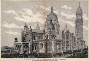 Inaugurace baziliky Sacre-Coeur na Montmartru v roce 1891 (vzhled památníku tak, jak bude po úplném dokončení) - rytina Meaulle v roce 1891 od Fortune Louis Meaulle