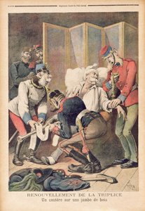 Karikatura Trojité aliance Německa, Rakouska a Itálie, z „Le Petit Journal“, červen 1896