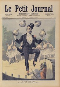 Georges Clemenceau (1841-1929) žonglující s pytli anglických peněz, z „Le Petit Journal“, 19. srpna 1893