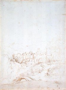 Italské kopcovité město (recto) (pero, hnědý a černý inkoust na papíře) (viz 152661) od Fra Bartolomeo